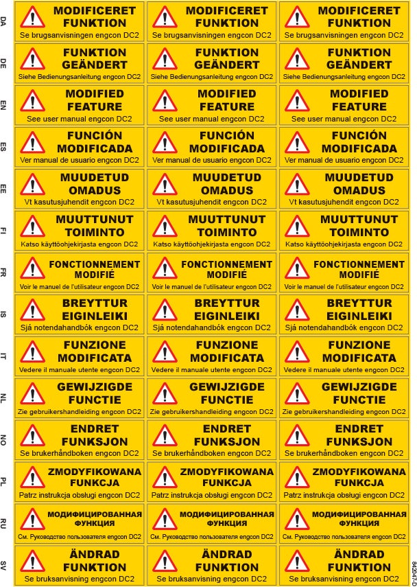 Decal sheet - Warning changed function - DC2